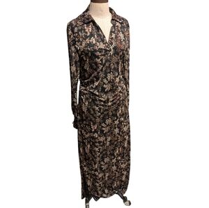 Bailey 44 polyester Earthy boho, long sleeved, ruched maxi dress. Large